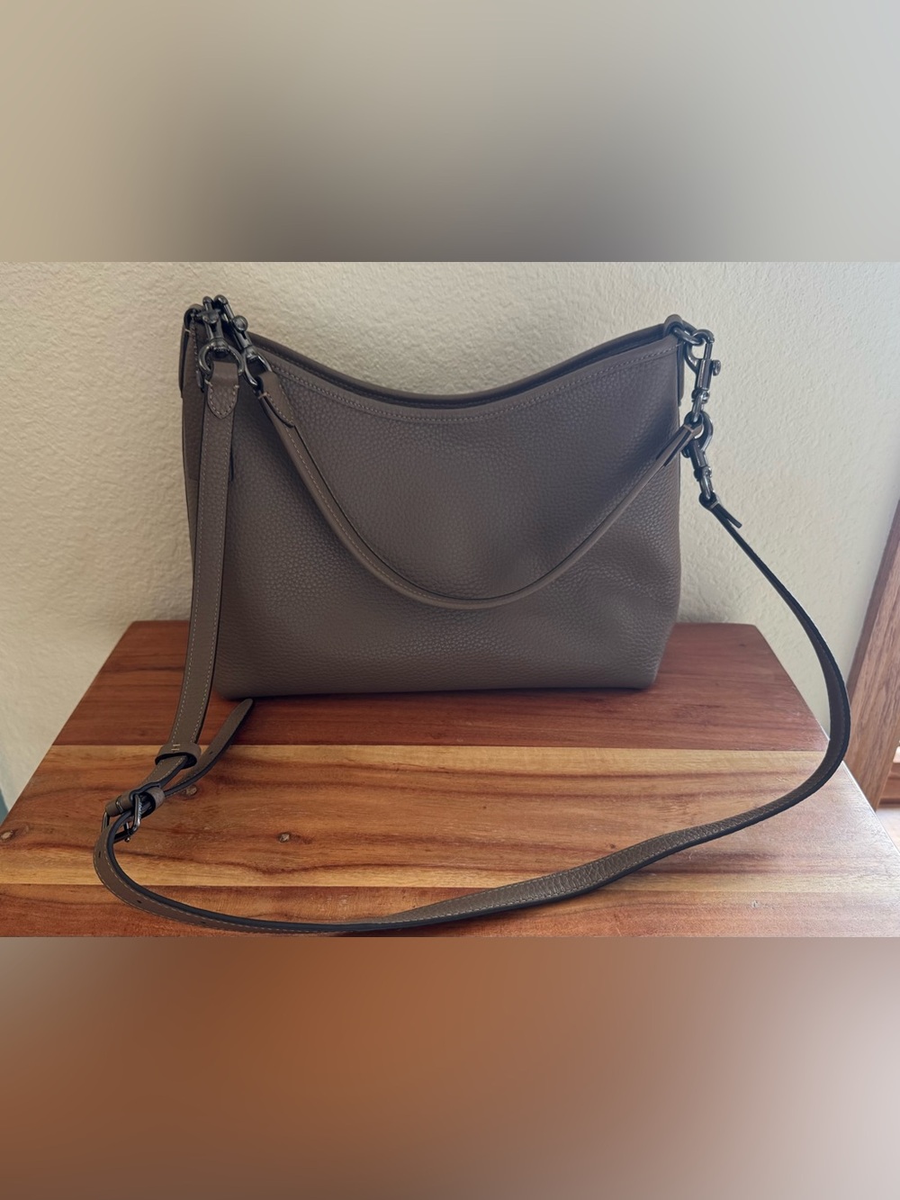 Coach Laurel Pebbled Leather Shoulder Bag in Dark Stone with gunmetal hardware - Picture 4 of 12